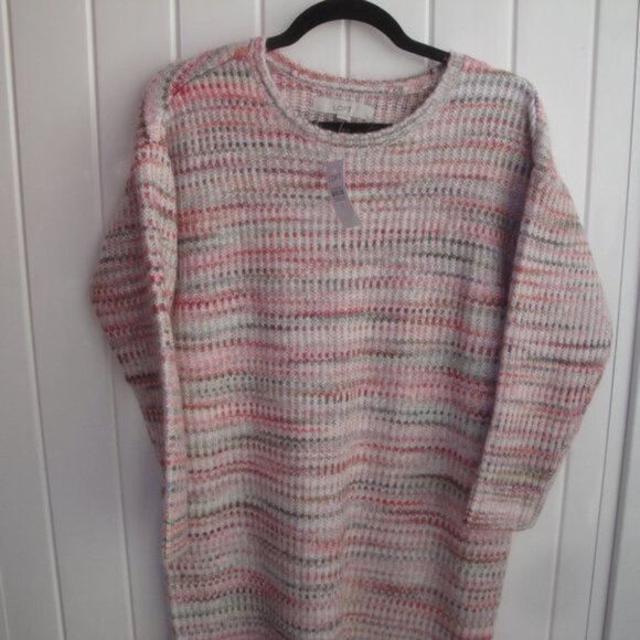 NEW Ann Taylor Loft Sweater Women's Small Pink-Gray Multicolor Stripe Preppy - Picture 2 of 3